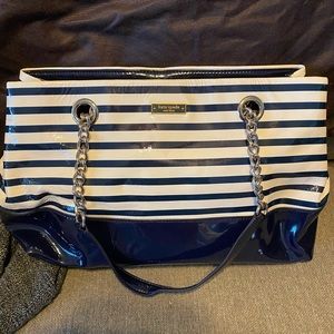 Kate Spade Medium Navy Blue and Cream Striped Bag